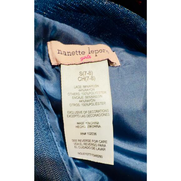 Nanette Lepore Girls Navy Floral Embroidered High-Low Party Dress – Size 7/8 - Picture 4 of 8